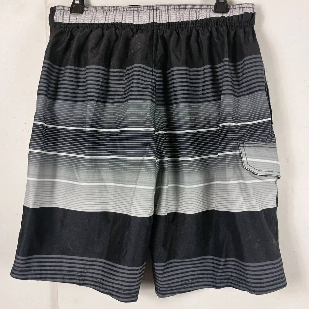 Kanu Surf Swim Trunks Mens L Black Gray Striped Summer Athleisure Beachwear